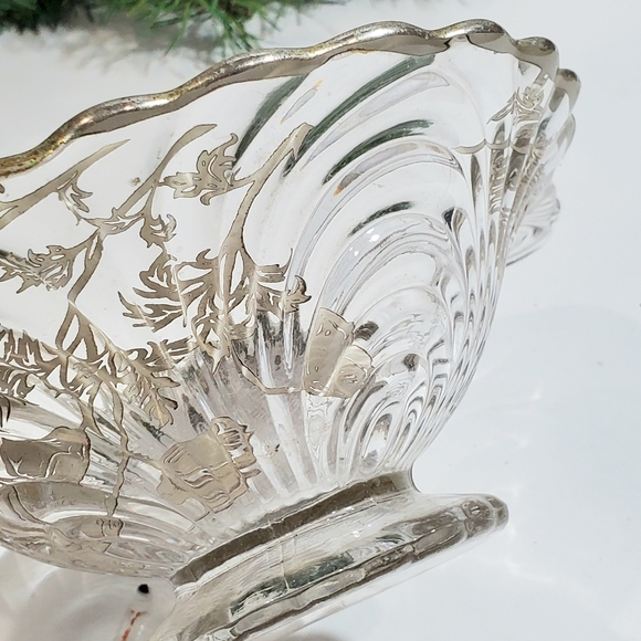 Vtg Sterling City Glass Co Sterling On Crystal Footed Handles Candy Fruit Bowl - Picture 4 of 14